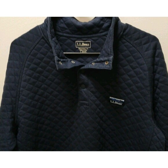 L.L. Bean Quilted 1/4-Snap Sweatshirt Pullover Mockneck Navy Outdoors Mens Large - Picture 2 of 16